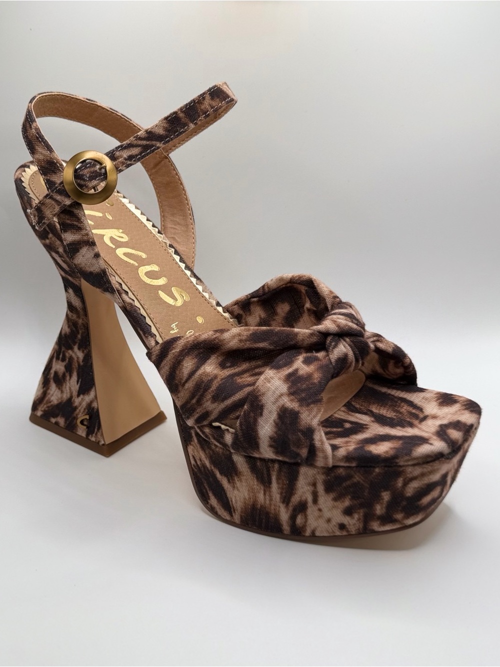Leopard-Print Platform Knot Sandal with Ankle Strap